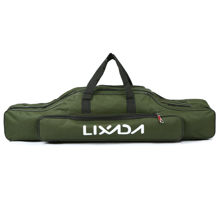 Lixada 3 Layers Fishing Pole Bag Portable Folding Rod Carry Case Fishing Reel Tackle Storage Bag Case, Size: 90 cm, Green