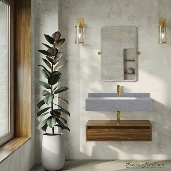 Avancer 36" Wall-Mounted Bathroom Vanity in Brown Oak with Charcoal Grey Sink Top