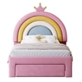 thumbnail image 4 of Bellemave Twin Size Kids Bed with Rainbow Design and Storage Drawer, Princess Upholstered Platform Bed with Crown Headboard, Cute Twin Bed with Wooden Slats Support for Teens Girls Boys Bedroom, Pink, 4 of 8