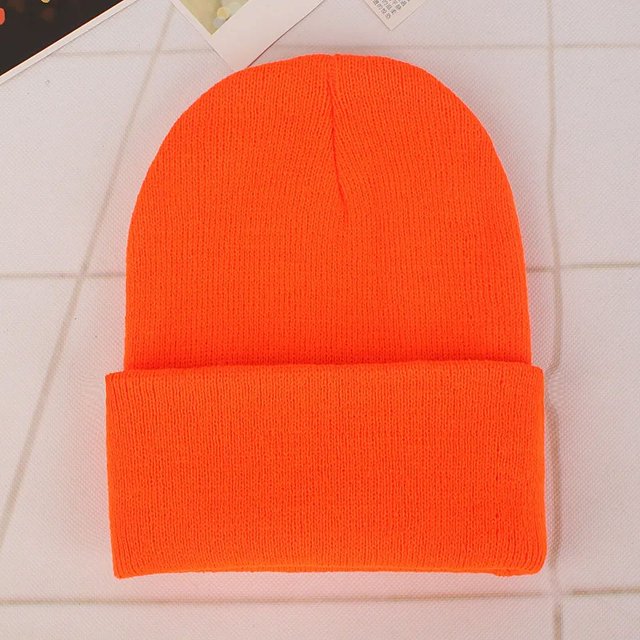 Beanie Winter for Women Men Boys Girls Crochet Skullies Hat Solid Color Unisex Autumn Knitted Beanies Cap Wild Accessories orange Head 45-60cm