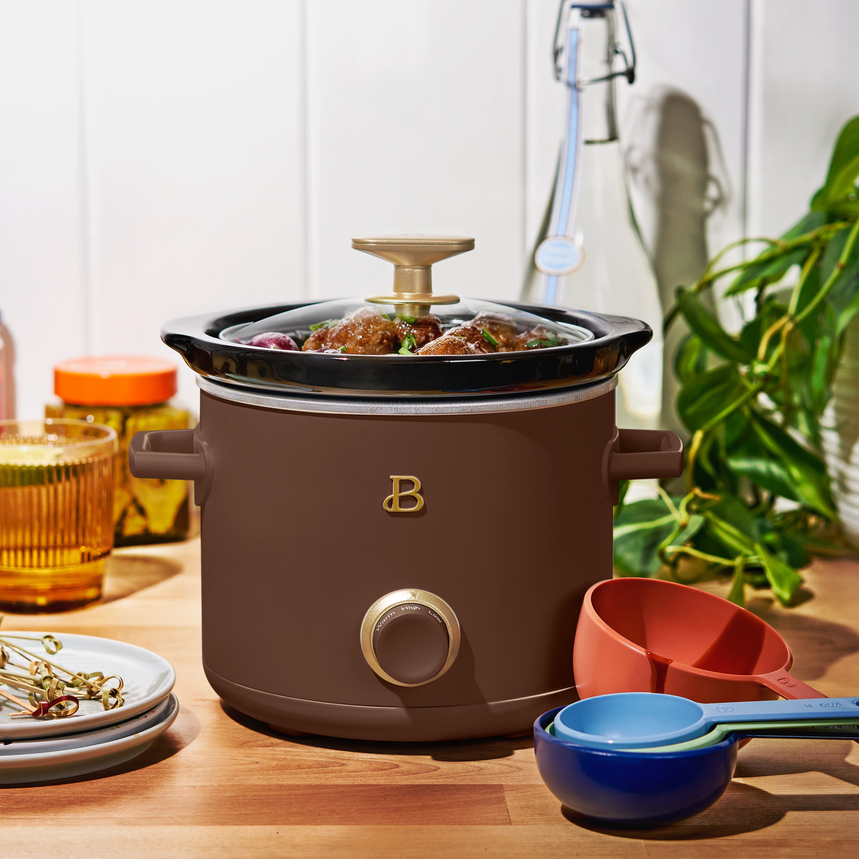 Beautiful 2-Pack 2qt Slow Cooker, Chocolate Brown, Porcini Taupe by Drew Barrymore