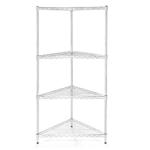 Shelving Inc. 24"d Triangle Corner Wire Shelving with 4 Tier Shelves - 72" h, Weight Capacity 800lbs Per Shelf