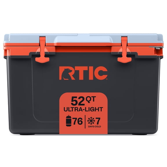 RTIC 52 Qt 76-Can Ultra-Light Ice Chest Cooler, Light Black & Persimmon