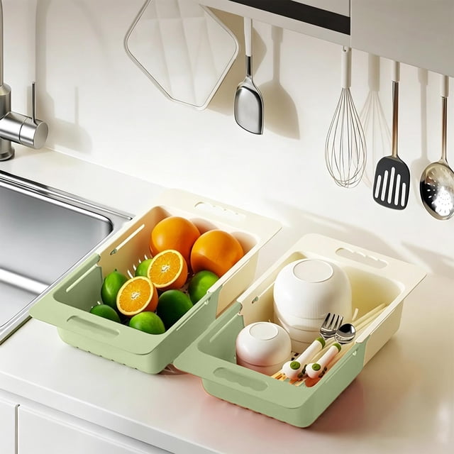 Cesta flexible para fregadero,colador de cocina retráctil,escurridor expandible sobre el fregadero,estante de almacenamiento para lavar,escurrir y secar frutas y verduras,colador expandible para