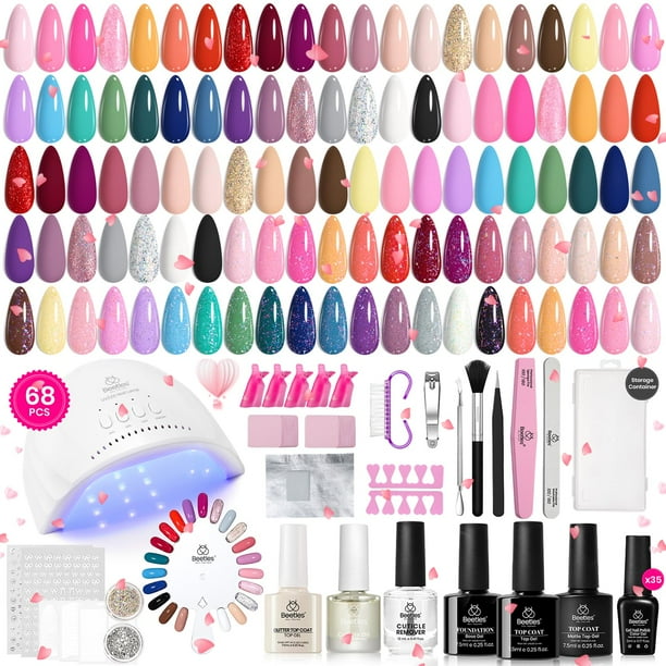 Kit de esmaltes de uñas en gel Beetles Gel con luz UV, juego de 68 piezas