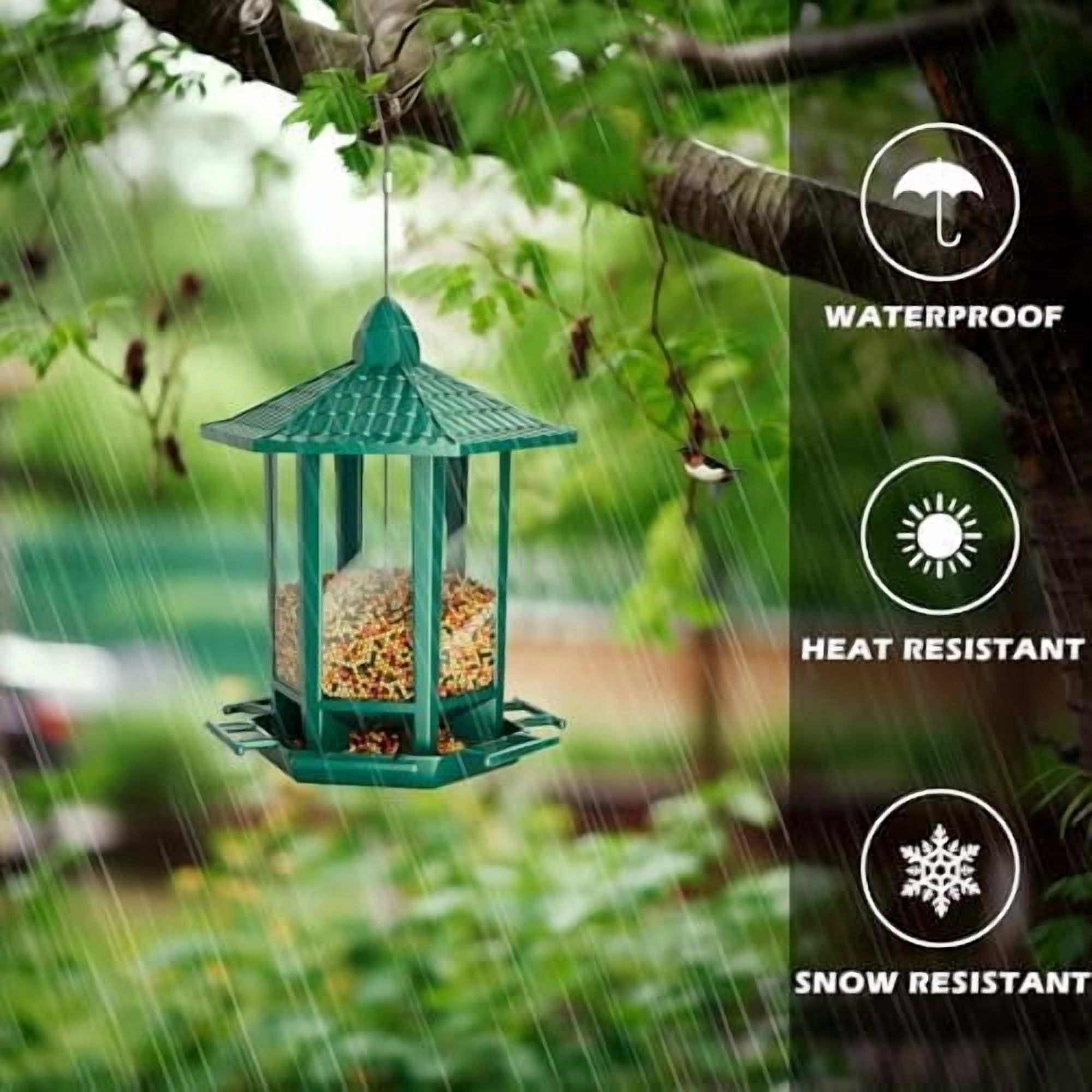 4 Pack Bird Feeders for Outdoor Hanging, 10 LB Fun Installation Retro Pagoda Design Bird Feeder, Attracting Wild Birds Chickadees Goldfinches Cardinals Finches and Sparrows (Green)