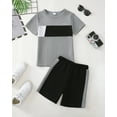 thumbnail image 2 of 7Y Big Boys Clothes 8Y Boys 2PCS Summer Outfits Set Crew Neck Big Boys Short Sleeve Color-blocked Top Shorts Set Gray, 2 of 7