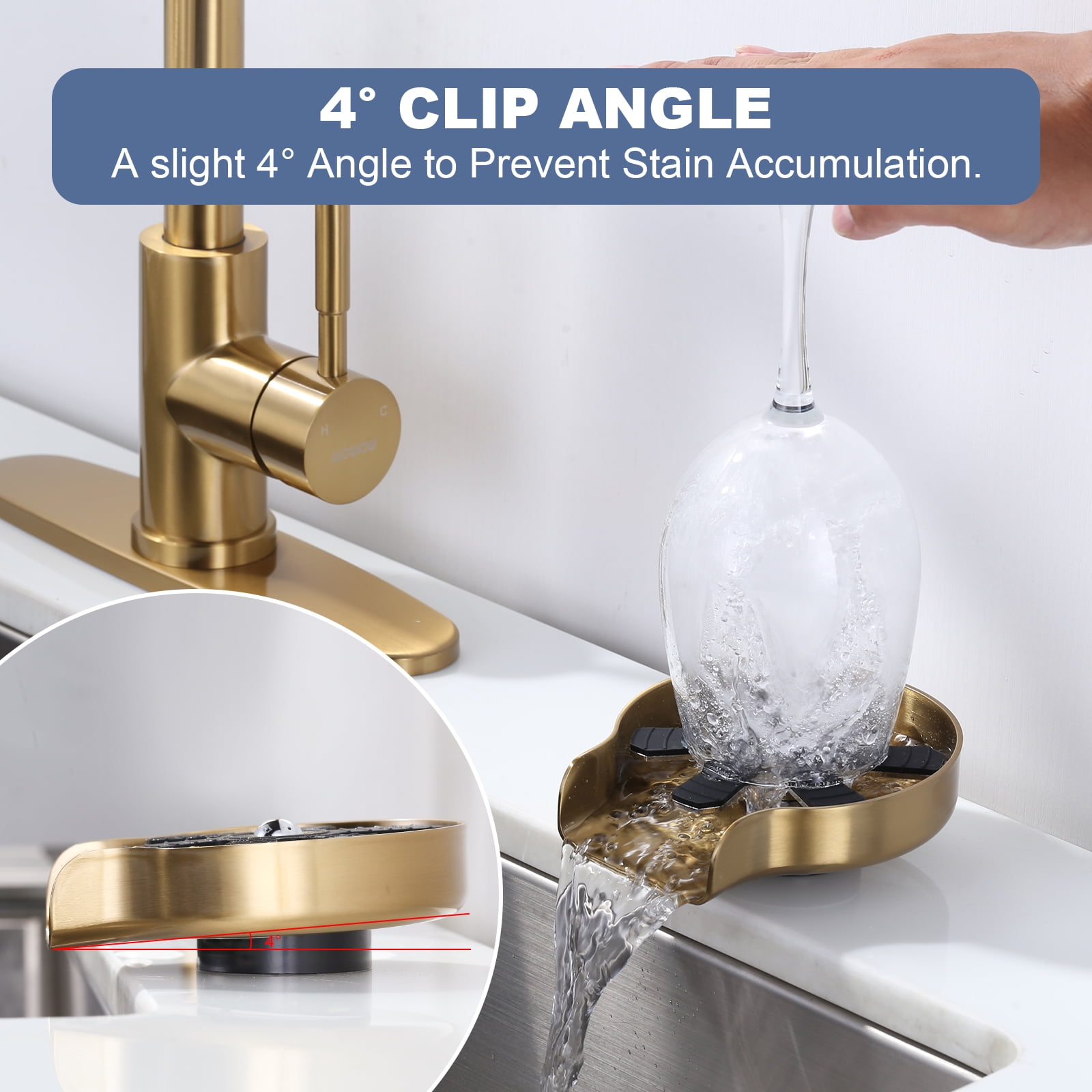 Wowow 6.3 in. Stainless Steel 360° Rotating Baby Bottle Washer High-Pressure Glass Washer in Gold for Bar
