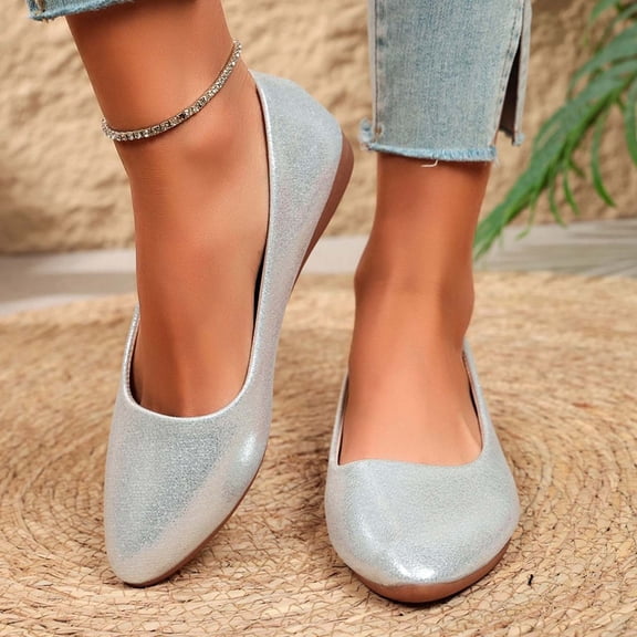 DIVVce Metallic Ballet Flats For Women Closed Toe Slip On Comfort Casual Office Footwear