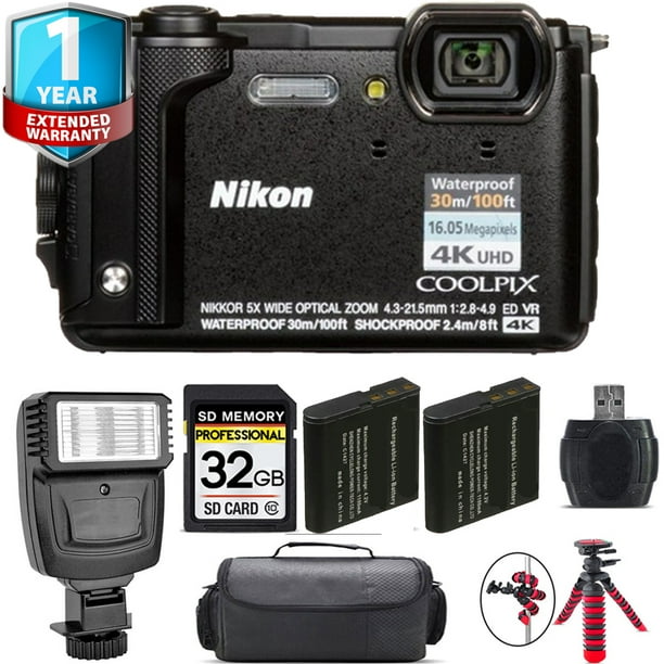 Nikon COOLPIX W300 Camera (Black) + Extra Battery + 1 Yr Warranty + 32GB