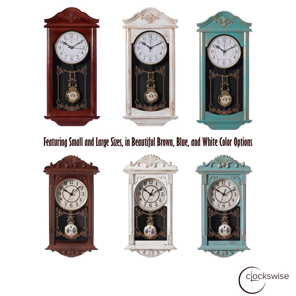 Quickway Imports Vintage Grandfather Wood Looking Plastic Pendulum Wall Clock for Living Room