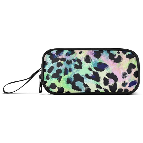 Neon Colored Leopard Skin Pencil Case Stationary Holder Pen Bag Pencil Pouch Tool Organizer 3 Compartments