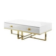 thumbnail image 3 of Hilo Coffee Table - 2 Drawers, Hight Gloss Lacquer Finish, Polished Stainless Steel Base, White/Gold, 3 of 10