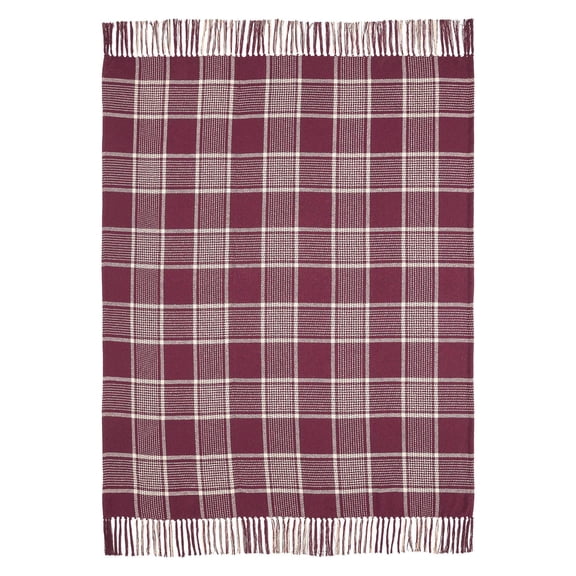 VHC Brands Eston Rustic Farmhouse Decor Autumn Seasonal Burgundy Tan Plaid Throw 50x60