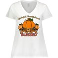 thumbnail image 3 of Inktastic Thankful Grateful and Blessed Pumpkins and Sunflower Women's Plus Size V-Neck T-Shirt, 3 of 5
