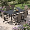 thumbnail image 7 of LOGYAT 7-Piece Weather-Resistant Patio Dining Set, 6 Mid-Back Padded Textilene Swivel Rocking Chairs, Rectangular Black Metal Slat Table with Umbrella Hole, Furniture for Garden, Deck, Backyard, Lawn, 7 of 7