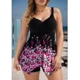 thumbnail image 3 of Plus Size Black Pink Floral Print Tank Swimsuit Top Adjustable Spaghetti Strap High Coverage Swim Tank, 3 of 5