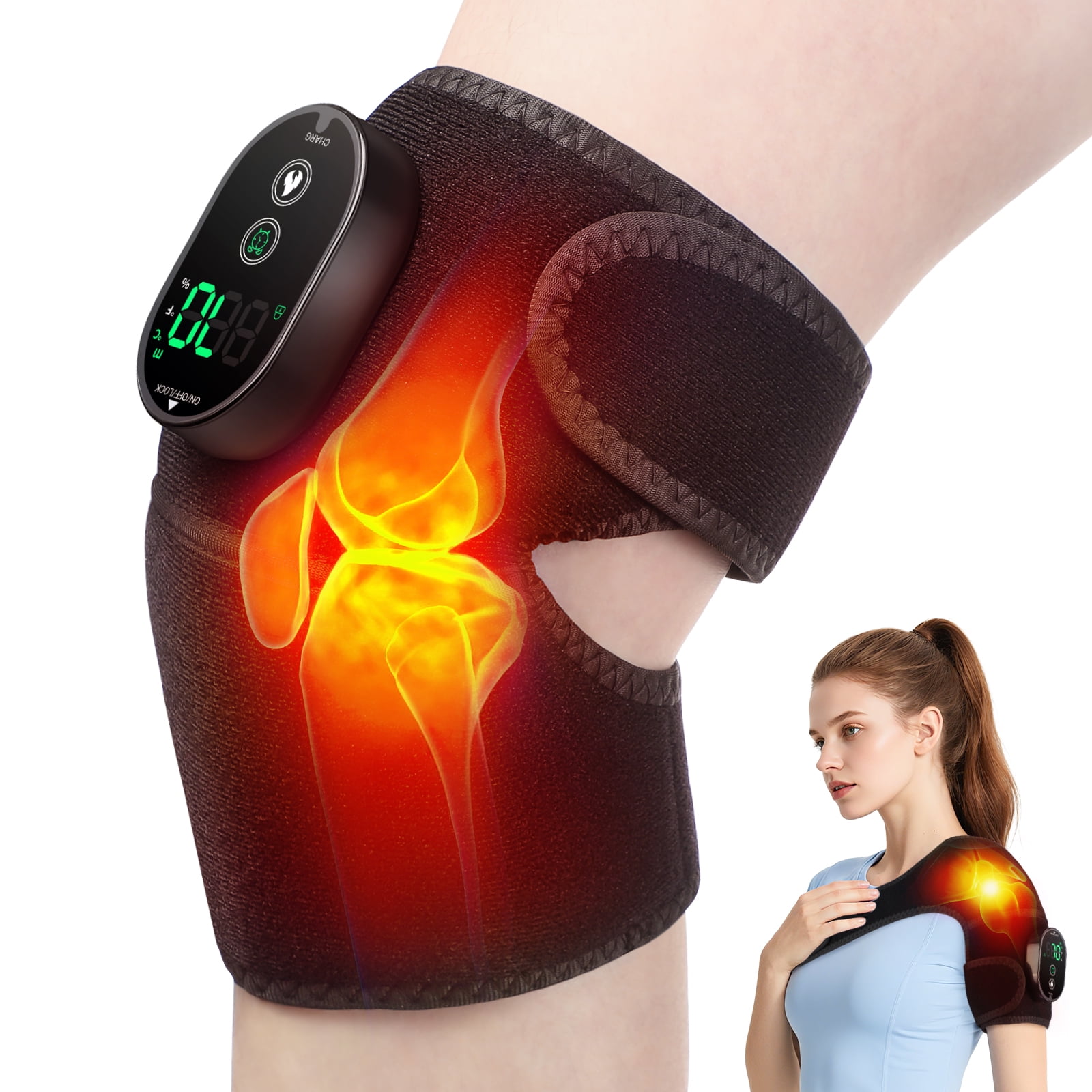 Cordless Heated Knee Brace, 3-In-1 Heated Knee Elbow Shoulder Brace Wrap, Knee Heating Pad for Relief, Knee Warmers with Multiple Heating Modes, Knee Wrap Support