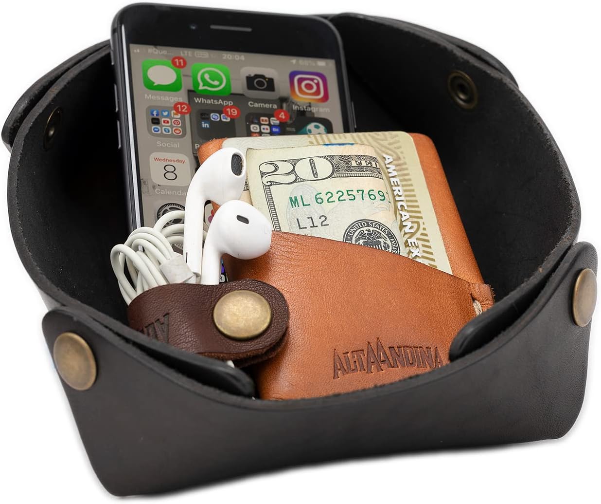 Leather Travel Valet Tray Vegetable Tanned Leather Catchall