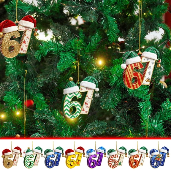 WKSCLPAI 67 Ornament, Funny 67 Christmas Ornaments, Six Seven Meme Alpha Humor Decoration, Durable Acrylic Hanging Ornaments for Xmas Tree, Gifts for Teens & Friends & Humor Lovers