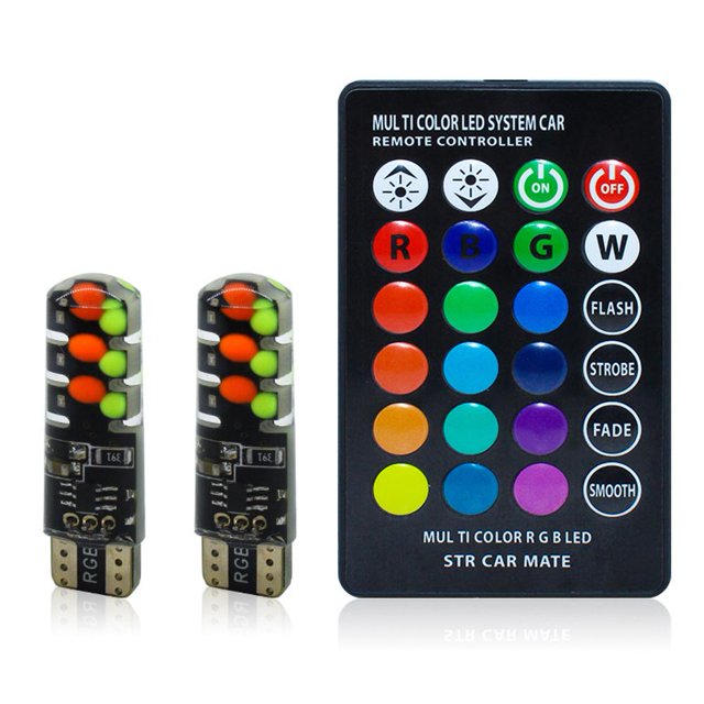 Liquidación LED Control remoto T10 W5W Luz de coche RGB Luz intermitente estroboscópica con controlador