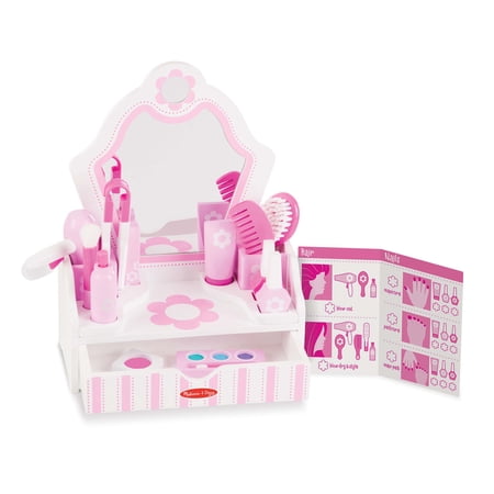 Melissa & Doug Wooden Beauty Salon Play Set with Vanity, 18 Pieces, Toddler Toy Ages 3+