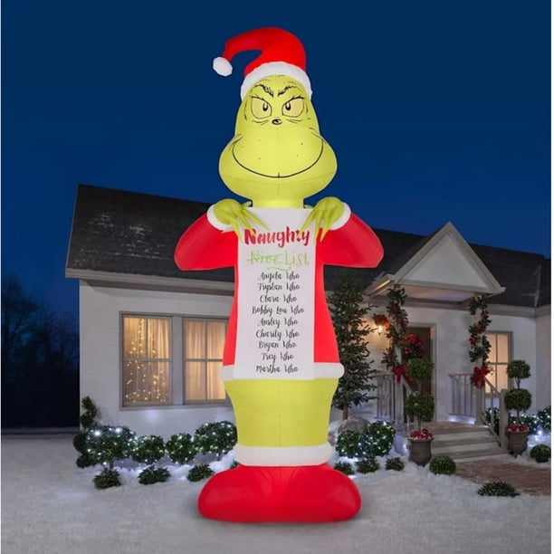 Decoración navideña para exteriores, Gemmy Grinch, 19 pies, con lista