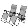 thumbnail image 2 of Geniqua Ensemble de 2 Chaises Longues Zéro Gravité Inclinables en Tissu Maillé d'Acier, Chaise Pliante d'Extérieur avec Repose-Pieds, Réglable, Oreiller et Plateau, Gris, 2 of 4