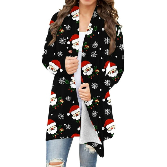 Mifsaly Christmas Cardigan for Women Merry and Bright Xmas Trees Open Front Cardigans Long Sleeve Lightweight Flowy Outerwear Vacation Blouse 2025 Festival Party Outfits
