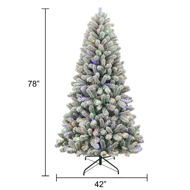 6.5' Pre-Lit Green Flocked Frisco Pine Artificial Christmas Tree with 250 Color-changing LED Lights, by Holiday Time