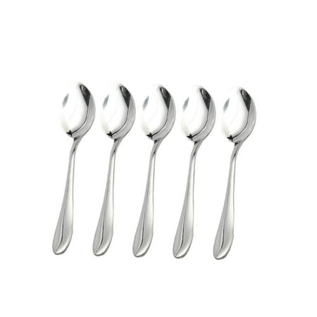 Brushed Stainless Steel Spoon - Caffee Shop Stainless Steel Flatware Tea Spoons Scoops Porridge Silver Tone 5pcs
