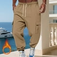 thumbnail image 4 of WTOBBY Men's Loose Fit Cargo Joggers Thickened Warm Pants with Pockets Casual Running Trousers for Outdoor Sports Men's Pants,Camel S, 4 of 6