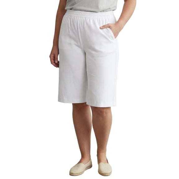 Turtle Bay New York Women’s Pull-On Stretch Lightweight Twill Bermuda Shorts – Elastic Waist, Knee-Length, With Pockets (Plus Sizes)