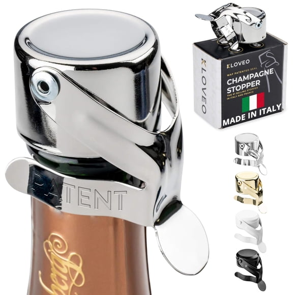 Champagne Stoppers by Kloveo - Patented Seal (No Pressure Pump Needed) Made in Italy - Professional Grade WAF Champagne Bottle Stopper - Prosecco, Cava, and Sparkling Wine Stopper
