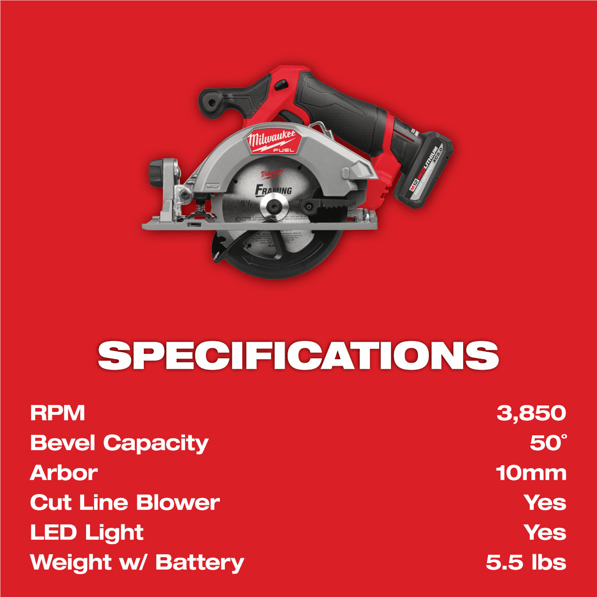 Milwaukee Tool M12 FUEL 5-3/8 Inch Circular Saw Kit