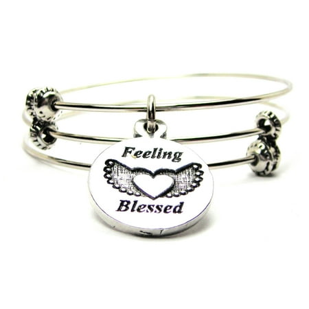 Chubby Chico Charms Feeling Blessed Triple Style Expandable Bangle Feeling Blessed Triple Style Expandable Bangle Bracelet Fits 7 5 Wrist Chubby Chico Charms