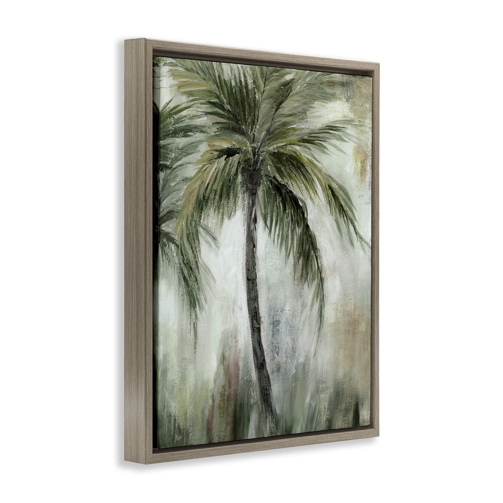 Stupell Industries Fanned Palms Impression Plants & Flowers Painting Brown Floater Framed Canvas Art Print Wall Art, 17 x 21