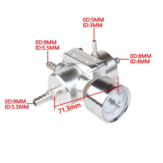 Adjustable Fuel Pressure Regulator Kit With 0-140psi Gage &Hose Silver Universal