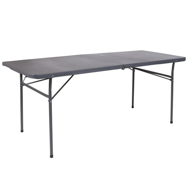 30''W x 72''L Bi-Fold Dark Gray Plastic Folding Table with Carrying Handle