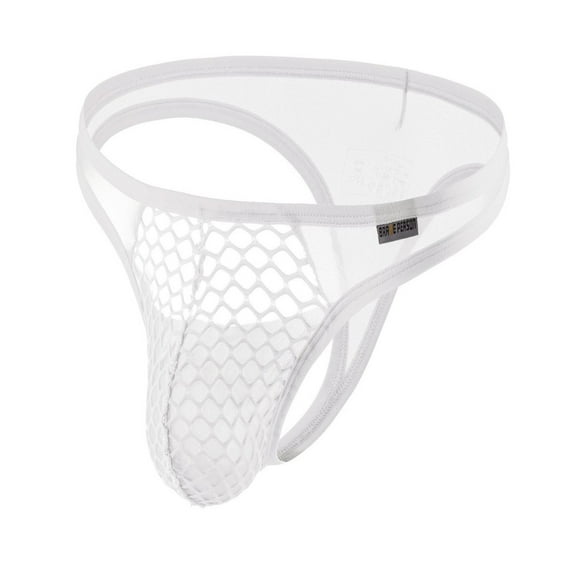 khonts,Men’s Thong Underwear Sexy Lace G-String Briefs Mesh Breathable Underwear White XL