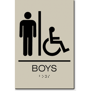 

California BOYS Accessible Restroom Wall Sign-Taupe / Black (1 Unit)