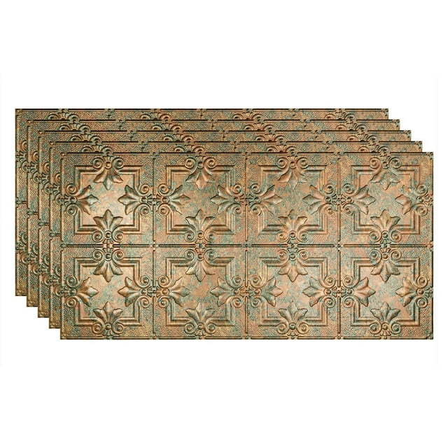 FASÄDE Regalia Decorative Vinyl 2ft x 4ft Glue Up Ceiling Panel in Copper Fantasy (5 Pack)