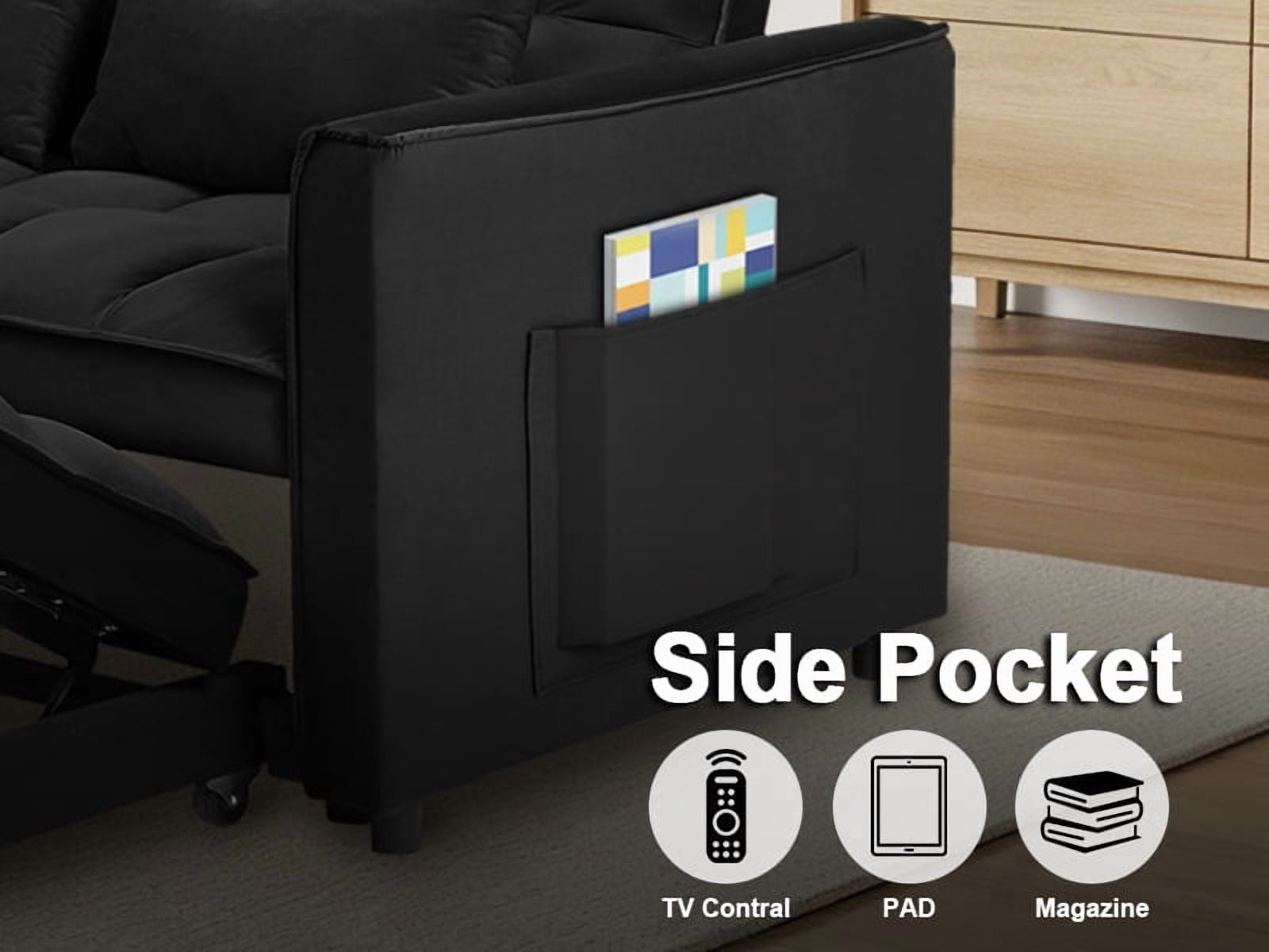 Howcool 55" 3 in 1 Convertible Sleeper Sofa Bed, Pull Out Loveseat Couch with Storage Pocket,Black