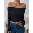 thumbnail image 4 of Women'S Lace Trim Off Shouder Top Long Sleeve Double Lined Y2k Trendy T-Shirts Black XXL, 4 of 6