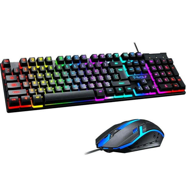 LED Wired Gaming Keyboard and Combo RGB Backlit Gaming with Keys Wrist Rest and Red Backlit Gaming Mouse 2400 DPI for Windows PC Gamers - Walmart.com