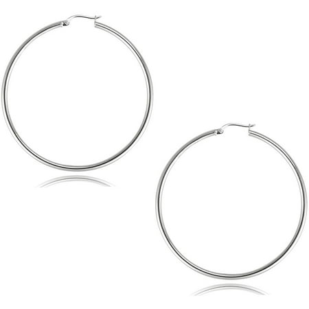 2mm Large Hoop Earrings - Sterling Silver 2mm x 45mm Plain Hoop Earrings