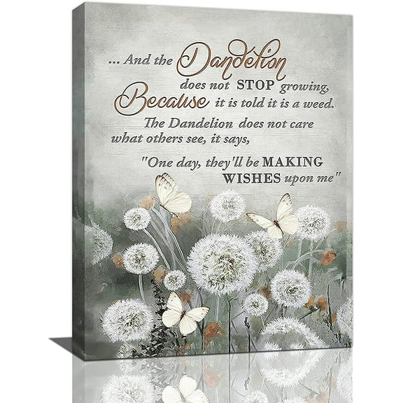 Rustic Gray Wall Art Country Dandelion Butterfly Wall Decor Dandelion Pictures Canvas Prints Motivational Framed Modern Artwork for Home Living Room Bedroom Bathroom12 x16