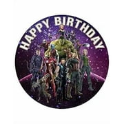9.5" Round Pre-Cut Team Avengers Hulk & The Crew Happy Birthday Edible Image Cake Topper By TNCT