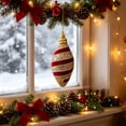 thumbnail image 6 of Burgundy Red and Gold Striped Christmas Ball Ornament, Style A, Glitter Hanging Decoration for Holiday Tree and Home Decor, 6 of 7