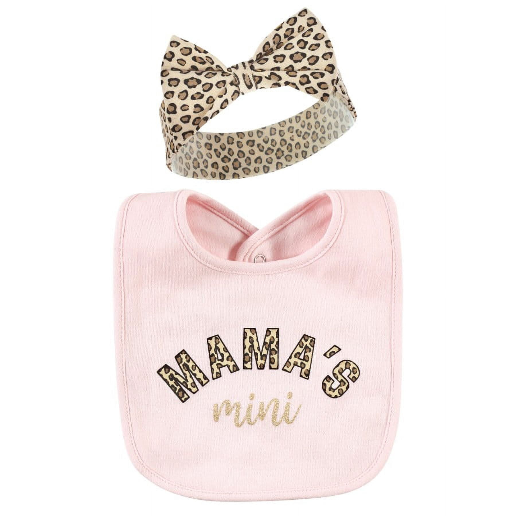 Infant Girl Cotton Bib and Headband or Caps Set, Leopard Mamas Mini, One Size